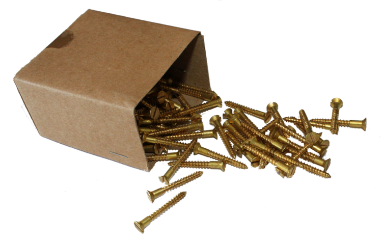 box, screws, brass